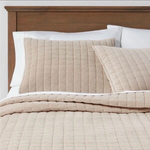 Threshold Cream Quilted Sham. Set includes 2. Velvet set with Channel-Stitchi